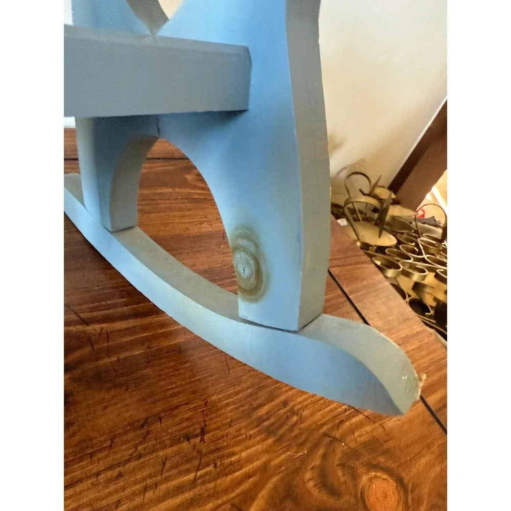 Vintage Blue Small Rocking Chair with Heart Cut Out Cottagecore Design